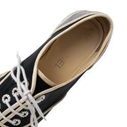 Pre Owned Chanel Navy Blue/Beige Suede And Canvas CC Cap Toe Espadrille Flats Size 37