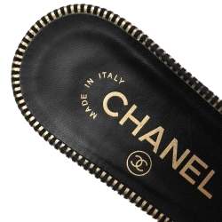 مملوكة مسبقًا Chanel Gold/Black Suede  CC Logo Slide Sandals Size 36
