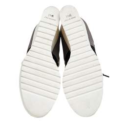 Chanel White/Black Patent Leather And Fabric Lace Up Wedge Platform Boots Size 38.5