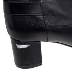 Chanel Black Leather And Patent Leather CC Cap Toe Knee Length Boots Size 37.5