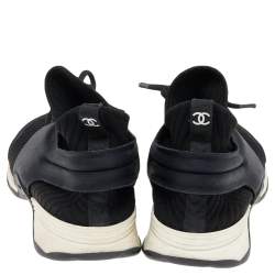 Pre Owned Chanel Black Stretch Fabric and Neoprene CC Low Top Sneakers Size 40