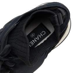Pre Owned Chanel Black Stretch Fabric and Neoprene CC Low Top Sneakers Size 40