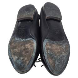 Pre Owned Chanel Black Leather CC Cap Toe Bow Ballet Flats Size 38.5