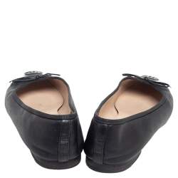 Pre Owned Chanel Black Leather CC Cap Toe Bow Ballet Flats Size 38.5