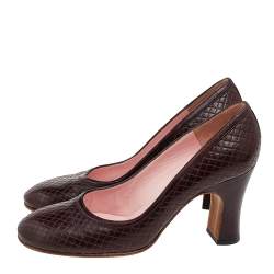 Pre Owned Chanel Brown Quilted Leather Block Heel Pumps Size 37.5