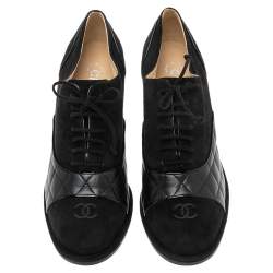 Chanel Black Suede And Leather Booties Size 39.5 