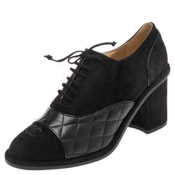 Chanel Black Suede And Leather Booties Size 39.5 