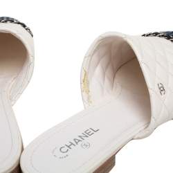 مملوكة مسبقًا Chanel White//Black Quilted Leather And Grosgrain Fabric Mules Flats Sandals Size 38