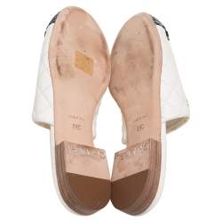 مملوكة مسبقًا Chanel White//Black Quilted Leather And Grosgrain Fabric Mules Flats Sandals Size 38