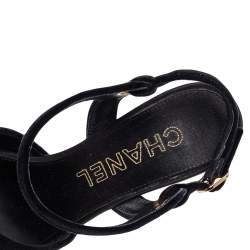 Pre Owned Chanel Black Velvet Open Toe Slingback Sandals Size 37.5