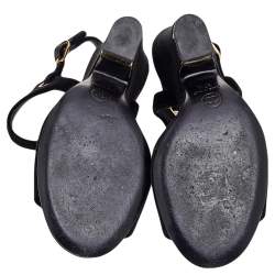 Pre Owned Chanel Black Velvet Open Toe Slingback Sandals Size 37.5