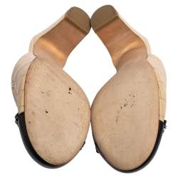 Pre Owned Chanel Beige Quilted Leather Chain Link Mules Size 38