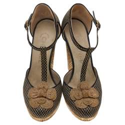 مملوكة مسبقًا Chanel Black Fabric Floral Embellished Ankle Strap Pumps Size 36