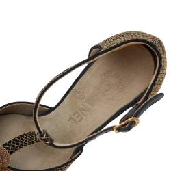 مملوكة مسبقًا Chanel Black Fabric Floral Embellished Ankle Strap Pumps Size 36