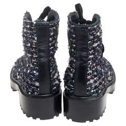 Chanel Multicolor Tweed Fabric  And Canvas Ankle Boots Size 36