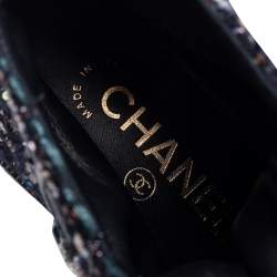 Chanel Multicolor Tweed Fabric  And Canvas Ankle Boots Size 36