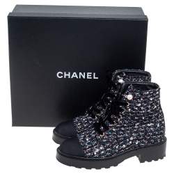 Chanel Multicolor Tweed Fabric  And Canvas Ankle Boots Size 36