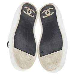 Pre Owned Chanel White/Black Leather And Rubber CC Low Top Sneakers Size 38.5
