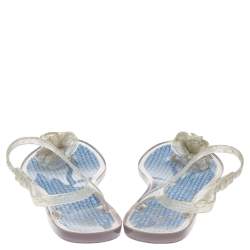 Pre Owned Chanel White Jelly CC Camellia Flat Sandals Size 41