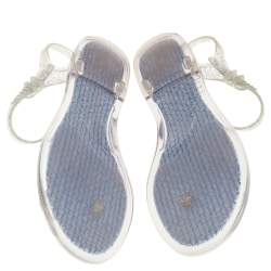 Pre Owned Chanel White Jelly CC Camellia Flat Sandals Size 41