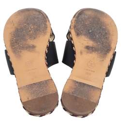 Pre Owned صندل شانيل فلات سيور متقاطعة جلد أسود مقاس 39