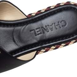 Pre Owned صندل شانيل فلات سيور متقاطعة جلد أسود مقاس 39