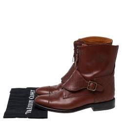 Chanel Brown CC Leather English Countryside Quilted Strap Ankle Boots Size 41.5