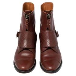 Chanel Brown CC Leather English Countryside Quilted Strap Ankle Boots Size 41.5