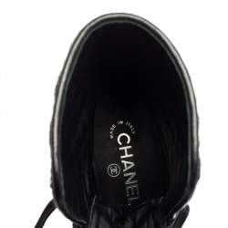 Chanel Black Quilted Wool, Lurex and Tweed CC Chain-Link Ankle Boots Size 37