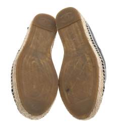 Pre Owned Chanel Black Leather CC Cap Toe Espadrille Flats Size 37