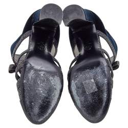 Chanel Navy Blue Velvet, Glitter, and Fabric CC Bow Booties Size 39