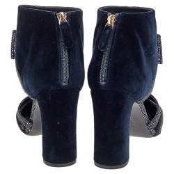 Chanel Navy Blue Velvet, Glitter, and Fabric CC Bow Booties Size 39
