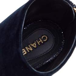 Chanel Navy Blue Velvet, Glitter, and Fabric CC Bow Booties Size 39