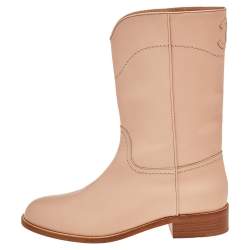Chanel Beige Leather CC Mid Length Boots Size 39