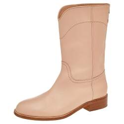 Chanel Beige Leather CC Mid Length Boots Size 39