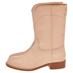 Chanel Beige Leather CC Mid Length Boots Size 39