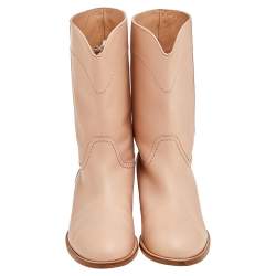 Chanel Beige Leather CC Mid Length Boots Size 39