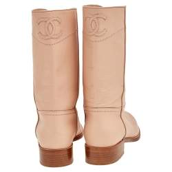 Chanel Beige Leather CC Mid Length Boots Size 39