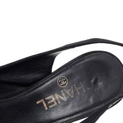 Chanel Black Leather And Fabric Cap Toe CC Bow Slingback Sandals Size 37.5