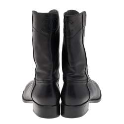 Chanel Black Leather CC Mid Calf Boots Size 38.5