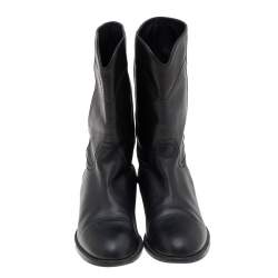Chanel Black Leather CC Mid Calf Boots Size 38.5