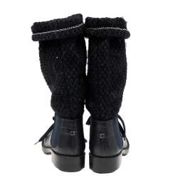 مملوكة مسبقًا Chanel Black Tweed and Leather Mid Calf Boots Size 38.5