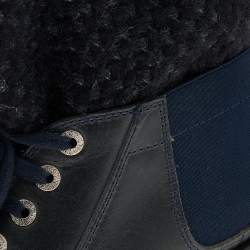 مملوكة مسبقًا Chanel Black Tweed and Leather Mid Calf Boots Size 38.5