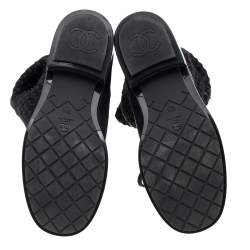 مملوكة مسبقًا Chanel Black Tweed and Leather Mid Calf Boots Size 38.5