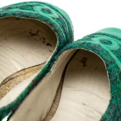 مملوكة مسبقًا حذاء إسبادريل فلات شانيل غطاء مقدمة سي سي جلد وقماش تويد أخضر مقاس 39