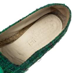 مملوكة مسبقًا حذاء إسبادريل فلات شانيل غطاء مقدمة سي سي جلد وقماش تويد أخضر مقاس 39