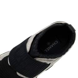 Pre Owned Chanel Black/Silver Glitter And Knit Fabric CC High Top Sneakers Size 38
