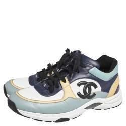 Pre Owned حذاء رياضي شانيل جلد وجلد لامع متعدد الألوان بالشعار ورباط مقاس 45