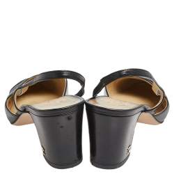 Pre Owned Chanel Black Leather And Canvas Cap Toe CC Heel Slingback Sandals Size 38