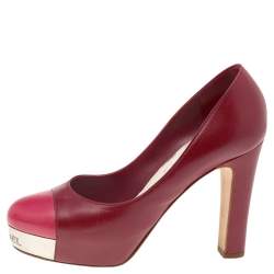 Chanel Red/Pink Leather CC Cap Toe Block Heel Platform Pumps Size 35.5
